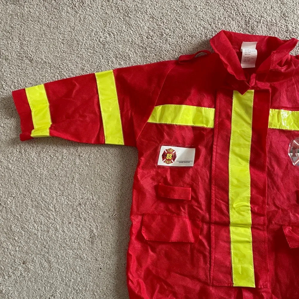 Kids Red & Neon Yellow Firefighter Costume Jacket
